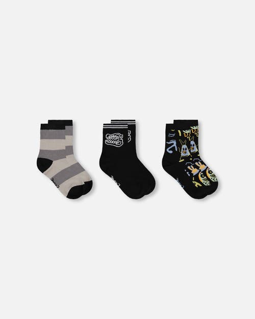Deux Par Deux Boy 3-pack Knit Socks In Black