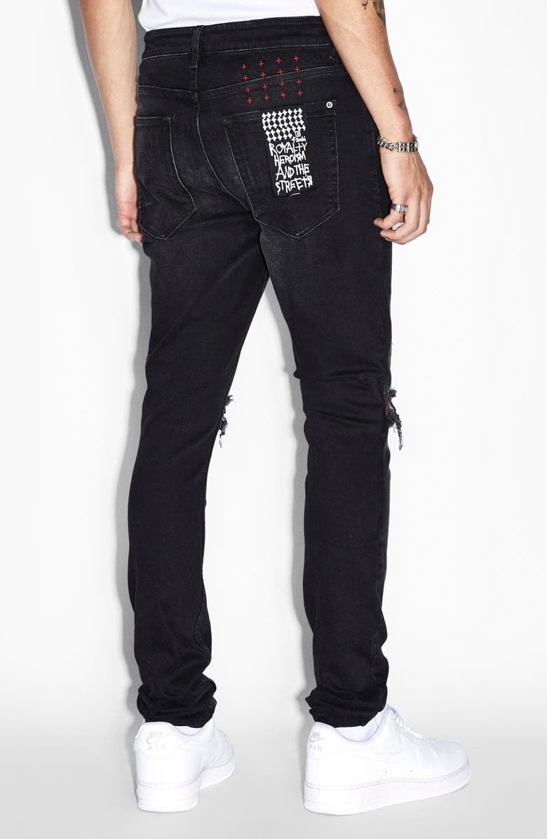 Ksubi Van Winkle Red Boggle Trashed Ripped Skinny Jeans, Alternate, color,