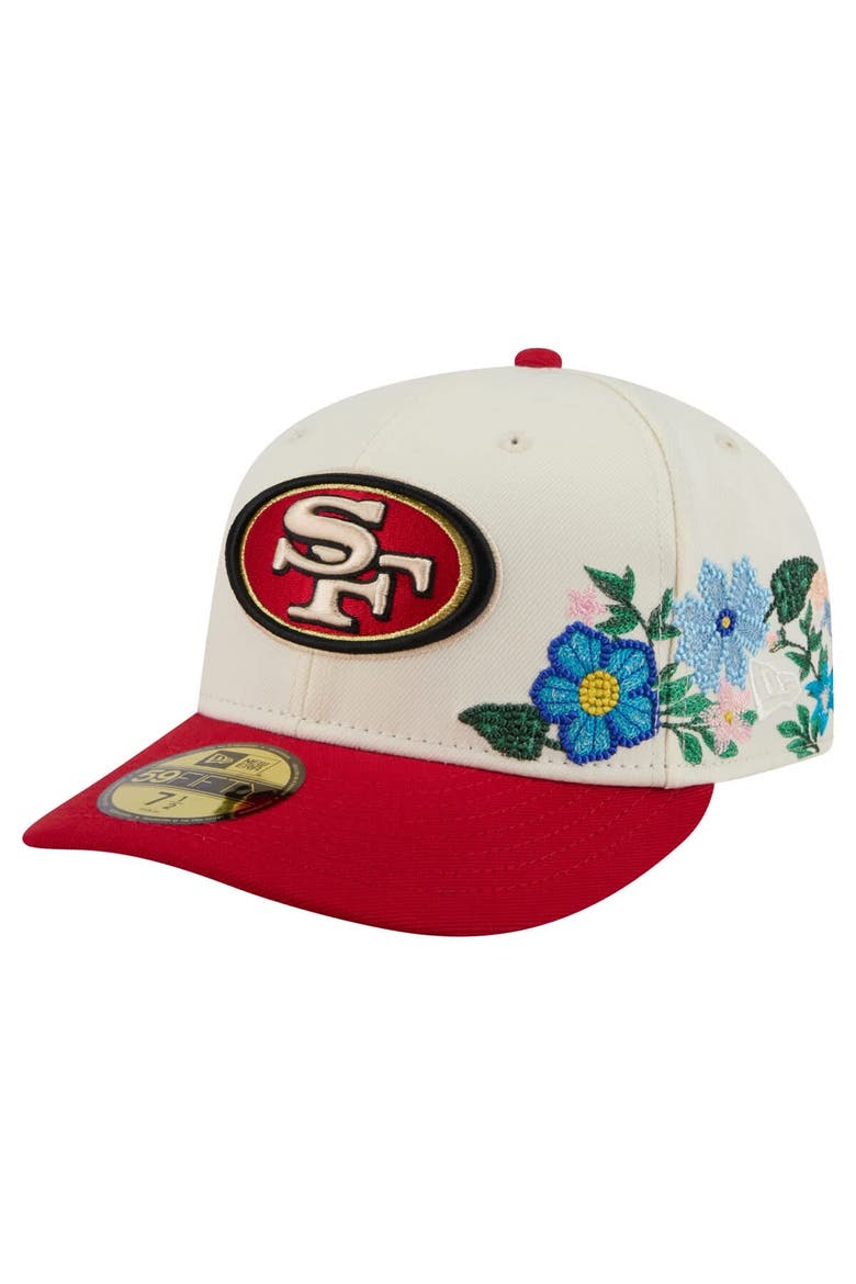 Men's New Era Cream/Scarlet San Francisco 49ers Tonal Floral 59FIFTY Fitted Hat, Main, color, Cream