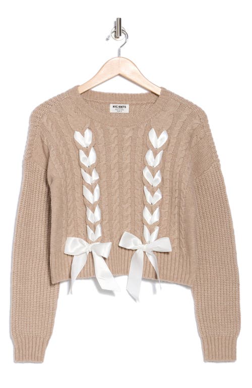 Nyc Knits By The Sweater Dept Bow Cable Stitch Sweater In Taupe Combo