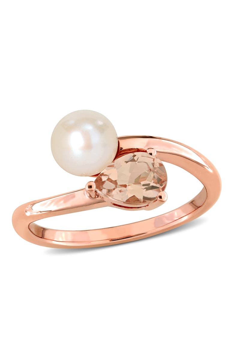 Julianna B. Cultured Pearl & Morganite 2-Stone Ring 10k, Main, color, Rose Gold