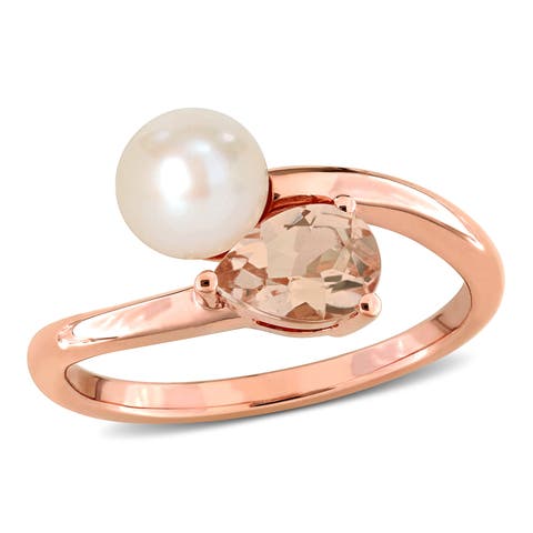 Cultured Pearl & Morganite 2-Stone Ring 10k