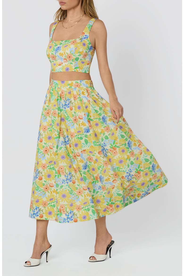 Jolie Floral Print Midi Skirt, Alternate, color, YELLOW MULTI FLORAL