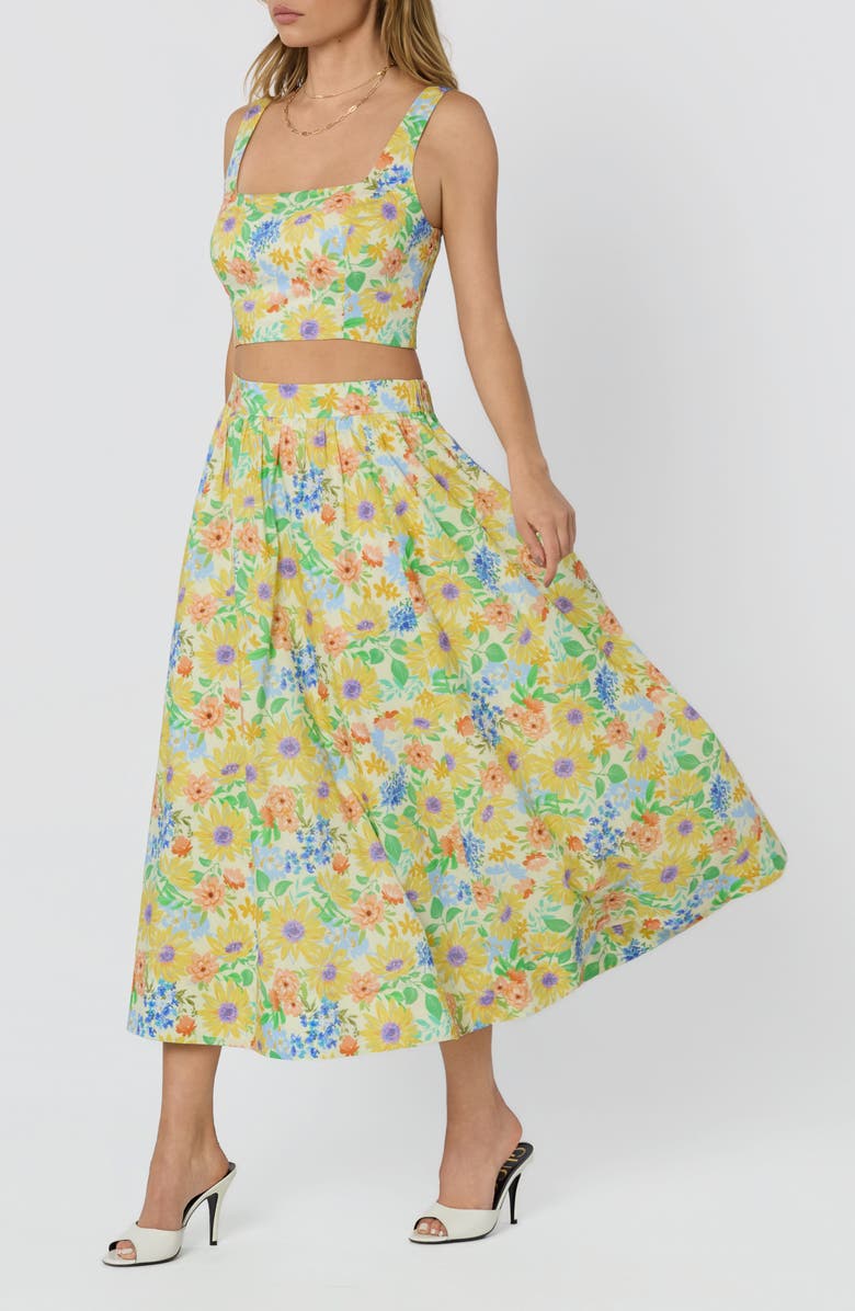 ASTR the Label Jolie Floral Print Midi Skirt, Alternate, color, Yellow Multi Floral