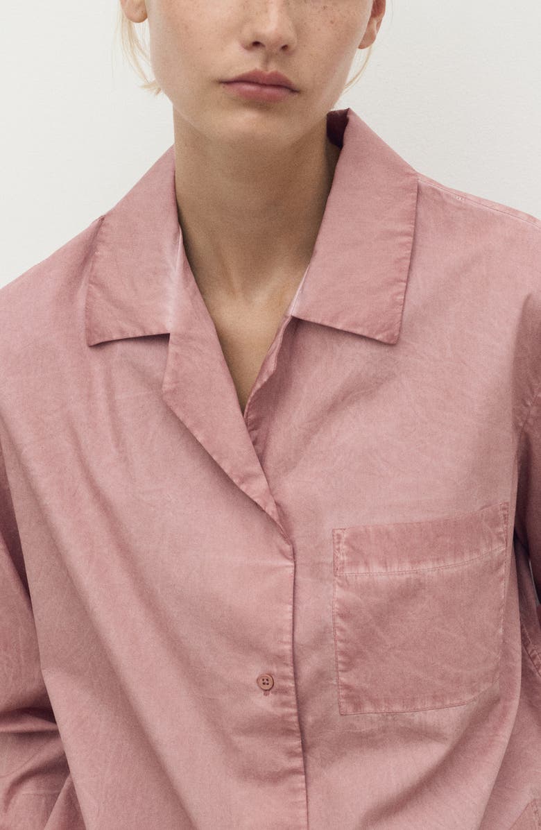 MANGO Garment Dyed Button-Up Shirt, Alternate, color, Medium Pink