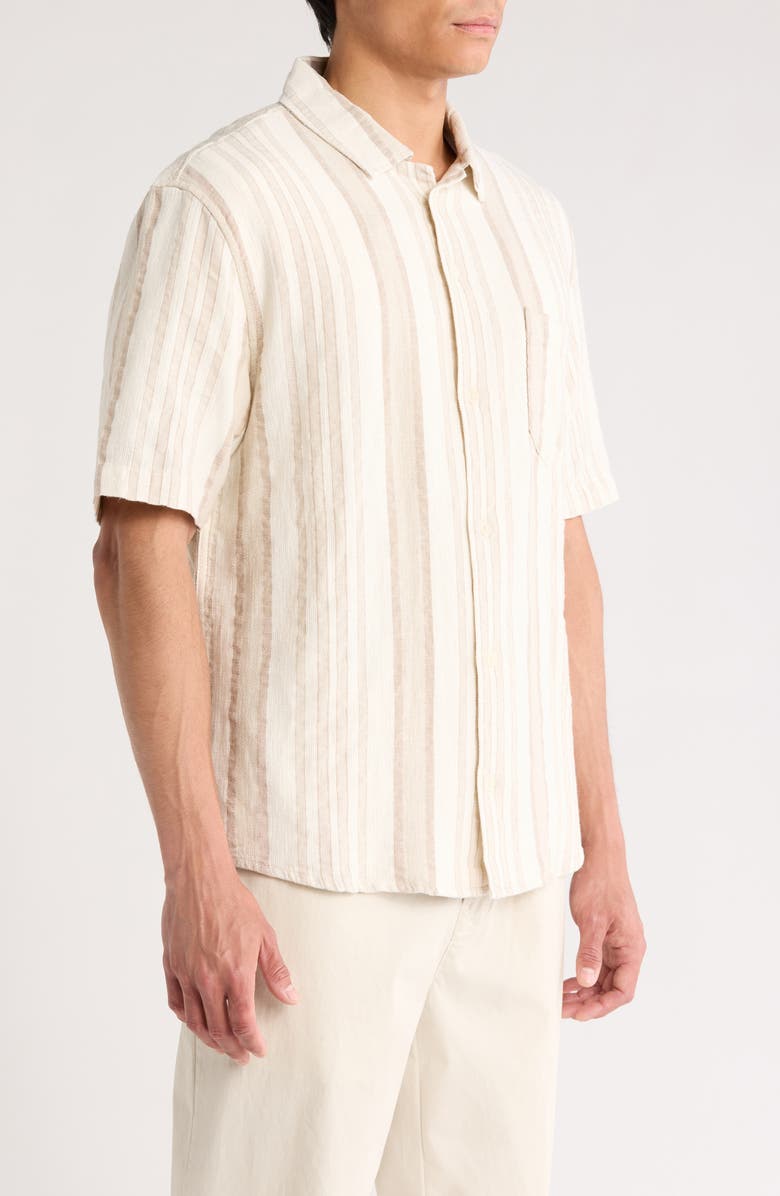 Corridor Bari Stripe Linen & Cotton Camp Shirt, Alternate, color, Natural