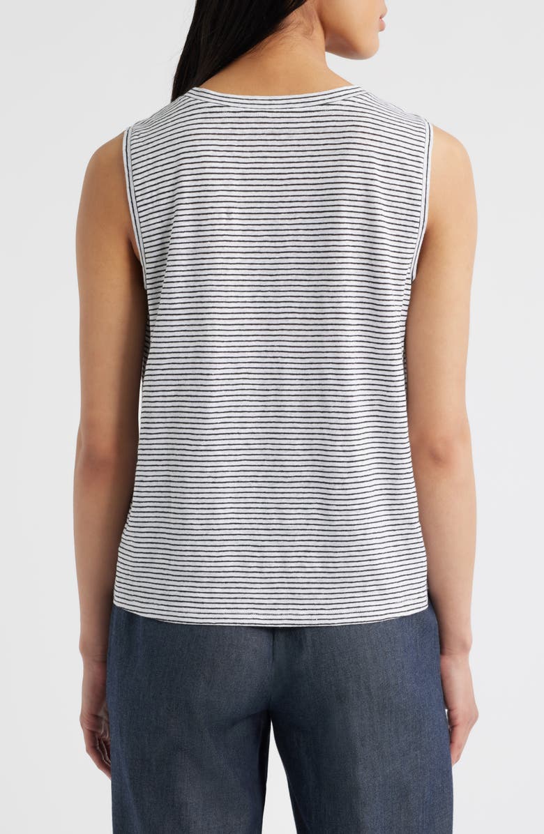 Eileen Fisher Stripe Crewneck Organic Linen Tank, Alternate, color, White/ Black
