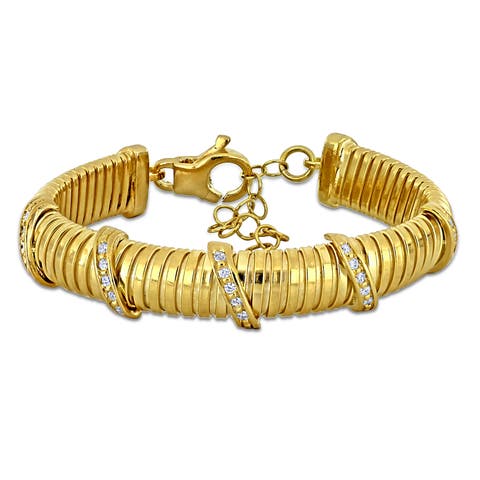 Cubic Zirconia Omega Style Bracelet Yellow Plated