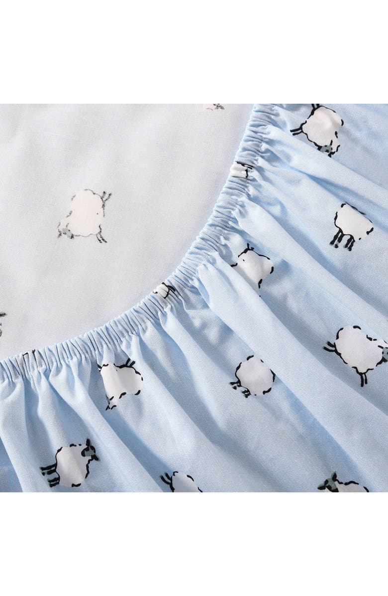 POPPY AND FRITZ Sheep Print 200 Thread Count Cotton Percale Sheet Set, Alternate, color, Light Pastel Blue