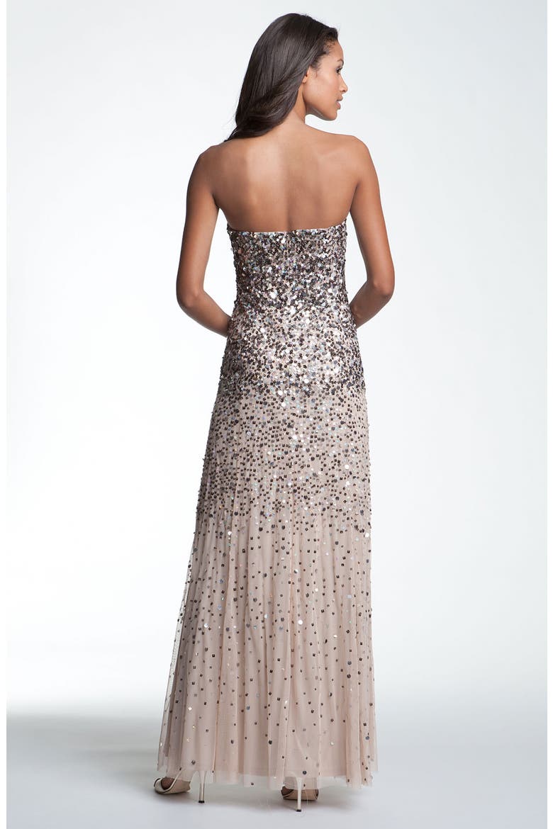 Sequined Strapless Mesh Gown, Alternate, color, NUDE