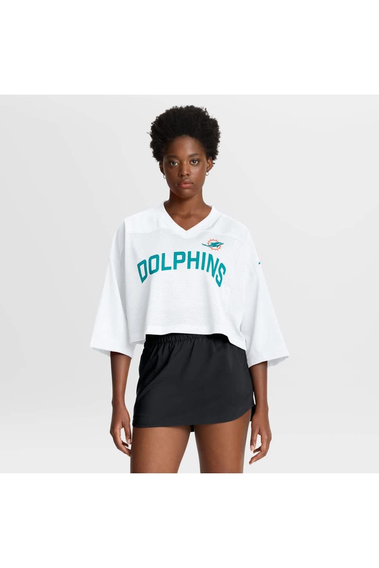 Women's Nike White Miami Dolphins Primetime Cropped Mesh Dri-FIT Fashion Jersey, Main, color, White