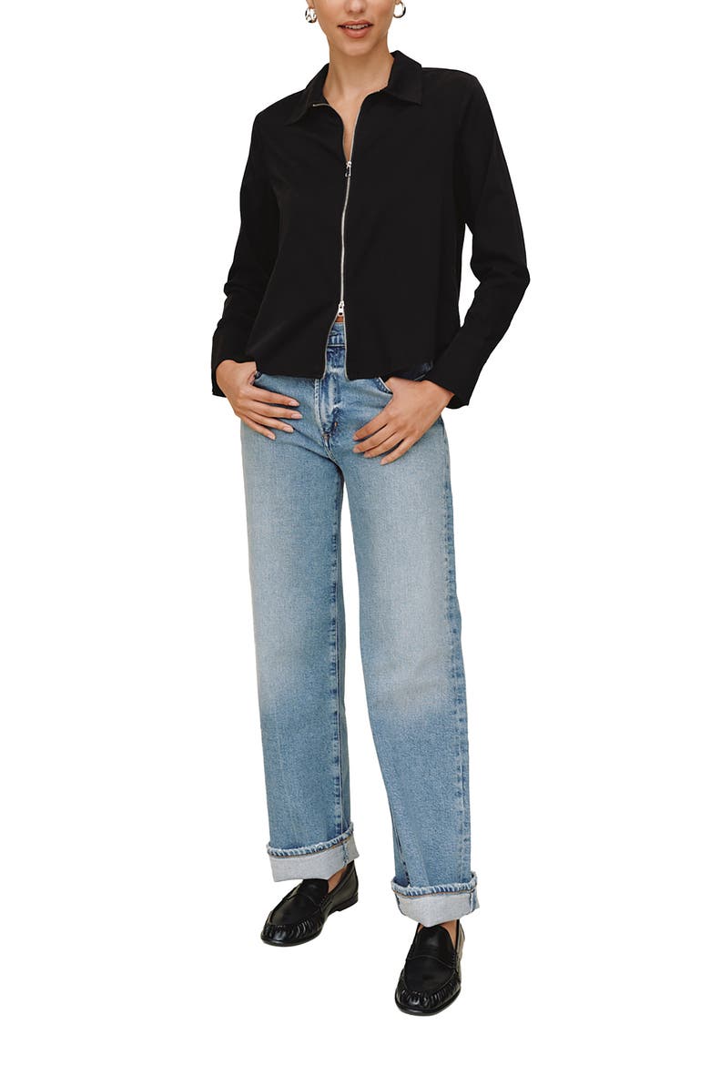 Zip Front Long Sleeve Shirt, Alternate, color, BLACK