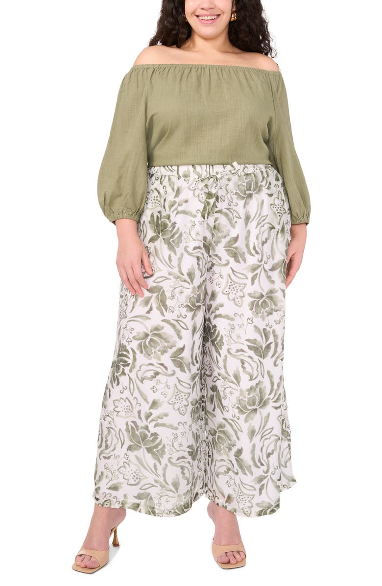 Vince Camuto Floral Print Drawstring Pants, Alternate, color, Olive Mist Floral
