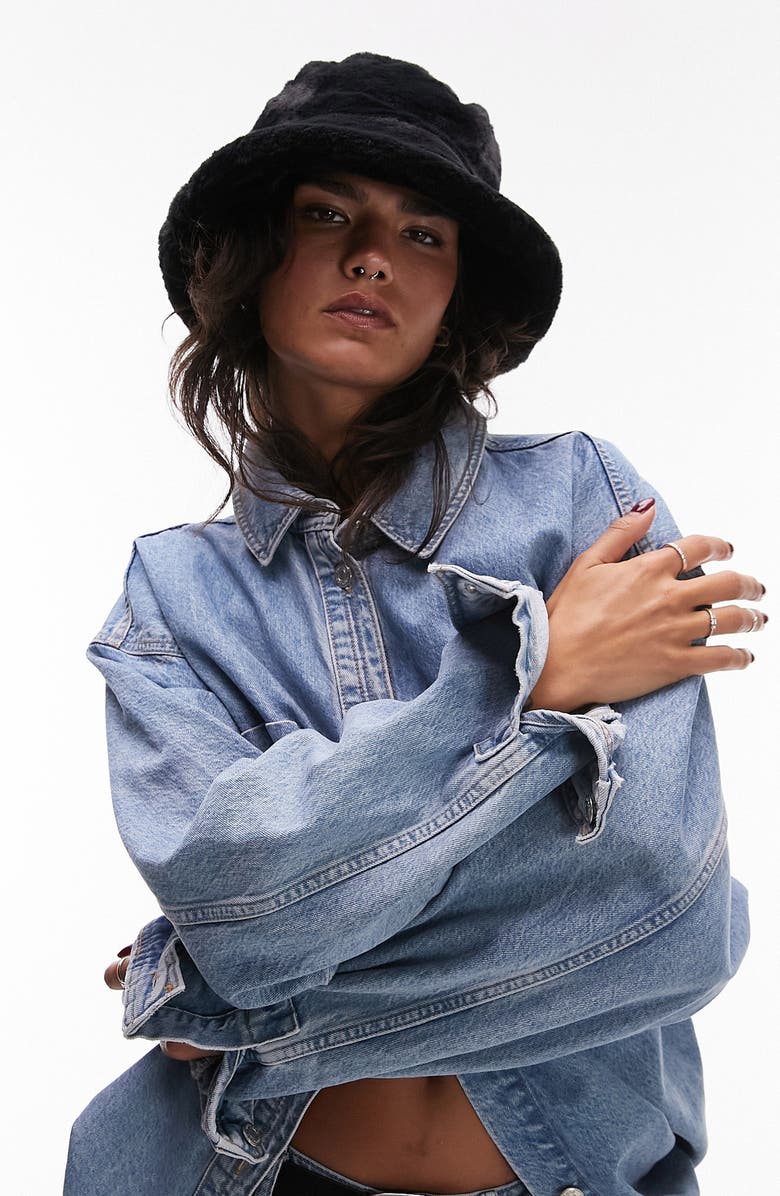 Topshop Faux Fur Bucket Hat, Main, color,