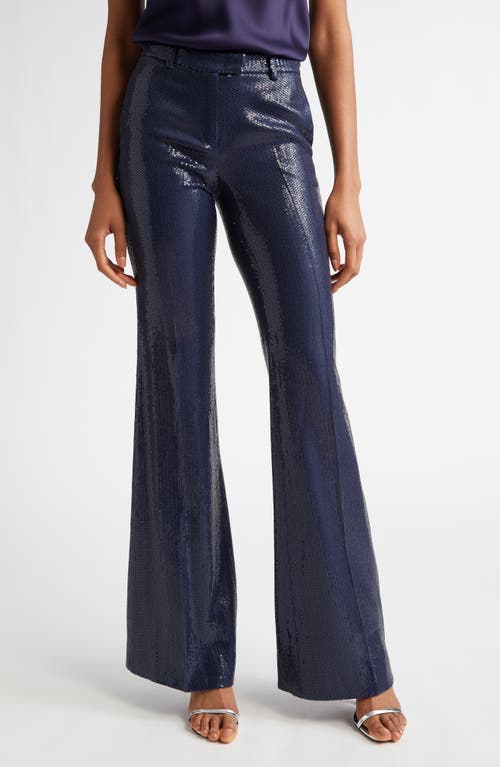 Michael Kors Haylee Sequined Flare Crepe Trousers In Maritime