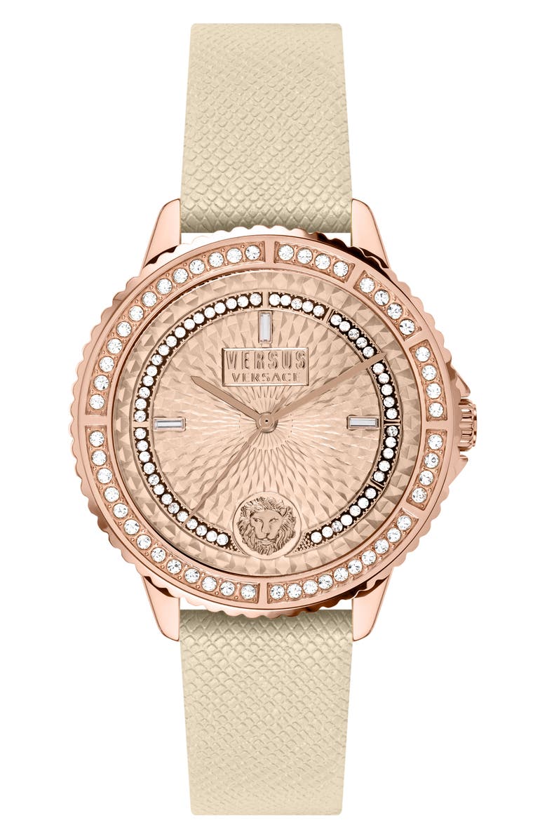 VERSUS Versace Montorgueil Leather Strap Watch, 38mm, Main, color, 