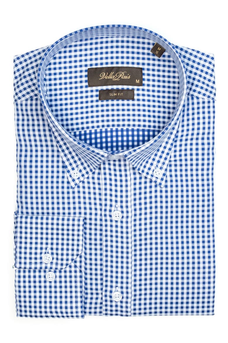 Check Cotton Slim Fit Button Down Shirt, Alternate, color, NAVY BLUE