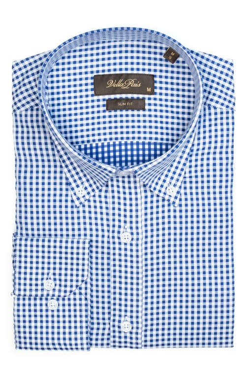 Vellapais Check Cotton Slim Fit Button Down Shirt In Navy Blue