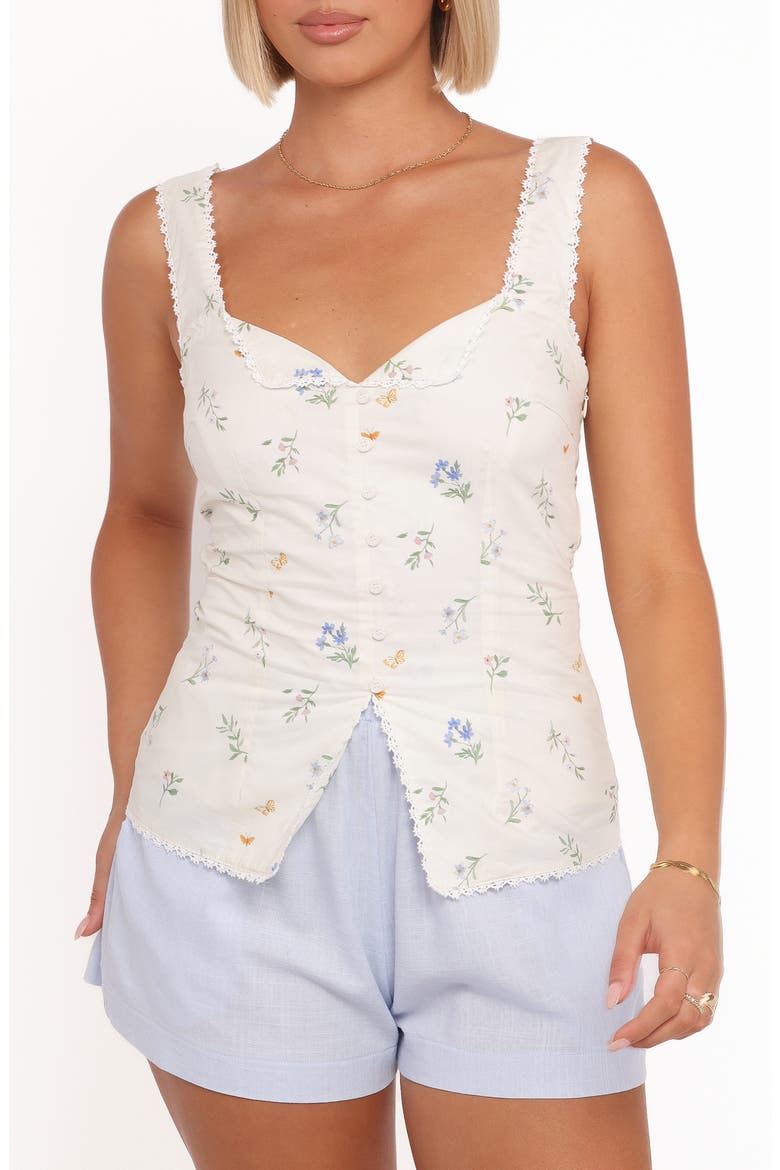 Ana Floral Embroidered Lace Trim Split Front Top, Main, color, FLORAL