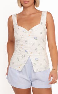 Petal & Pup Ana Floral Embroidered Lace Trim Split Front Top