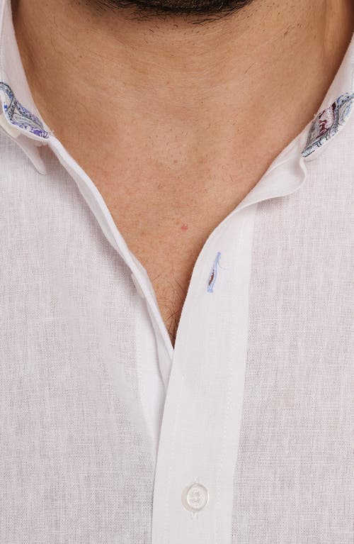 Robert Graham Palmer Tailored Fit Short Sleeve Linen Blend Button-up Shirt In White