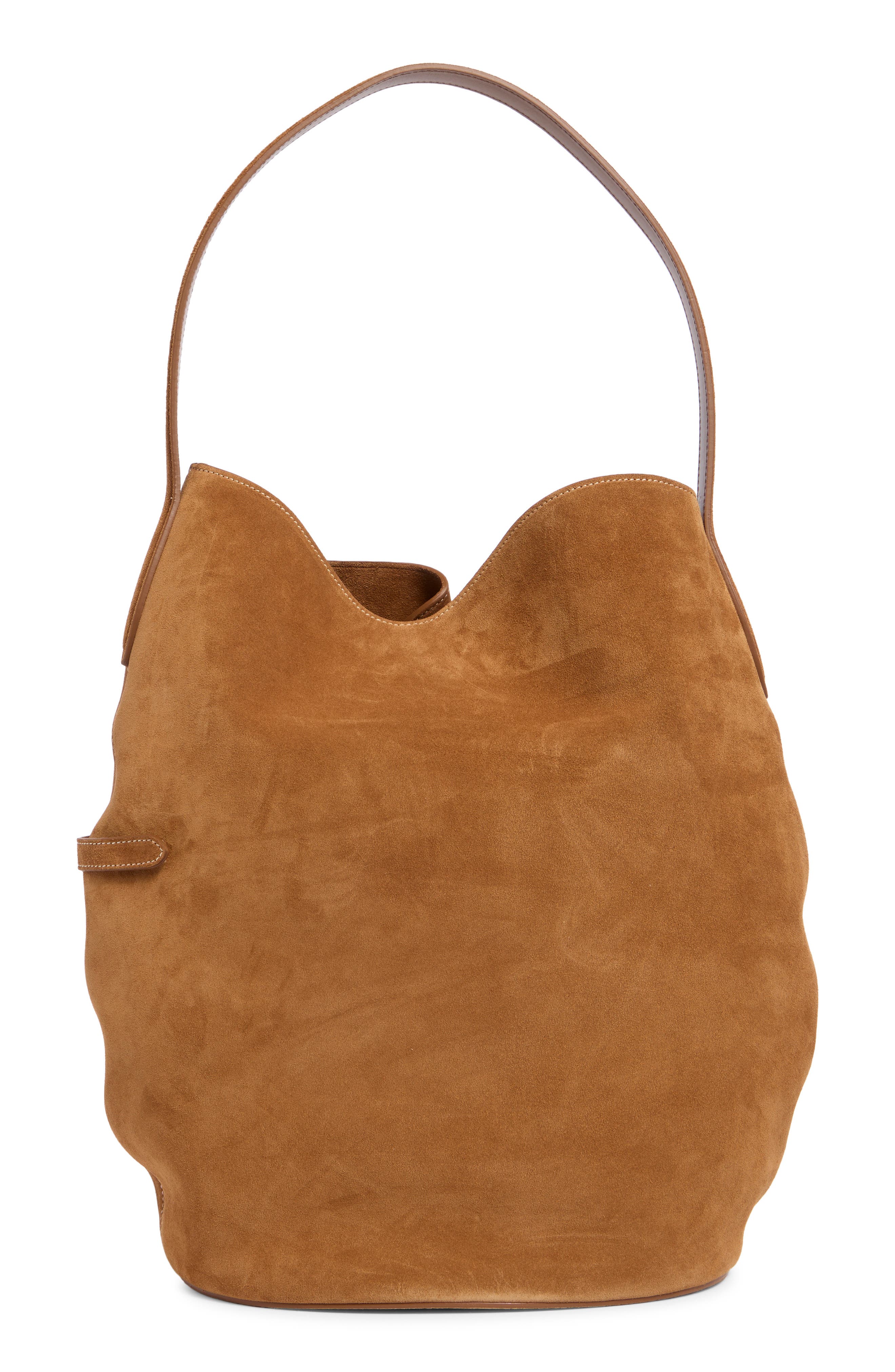 LIFFNER Large Belted Suede Bucket Bag, Alternate, color, Saddle Brown