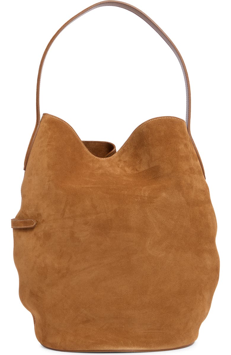 LIFFNER Large Belted Suede Bucket Bag, Alternate, color, Saddle Brown