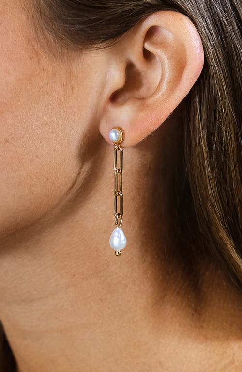 Sterling Forever Fayelynn Mother Of Pearl Chain Drop Earrings In Gold