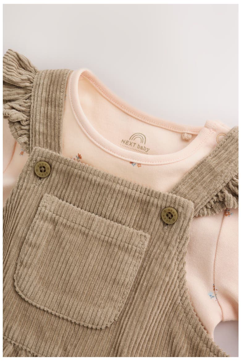 Kids' Frill Corduroy Dungaree & Bodysuit Set, Alternate, color, GREEN