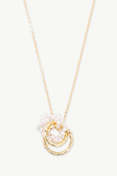 Nina Gold Interlocking Ring & Bead Pearl Pendant Necklace