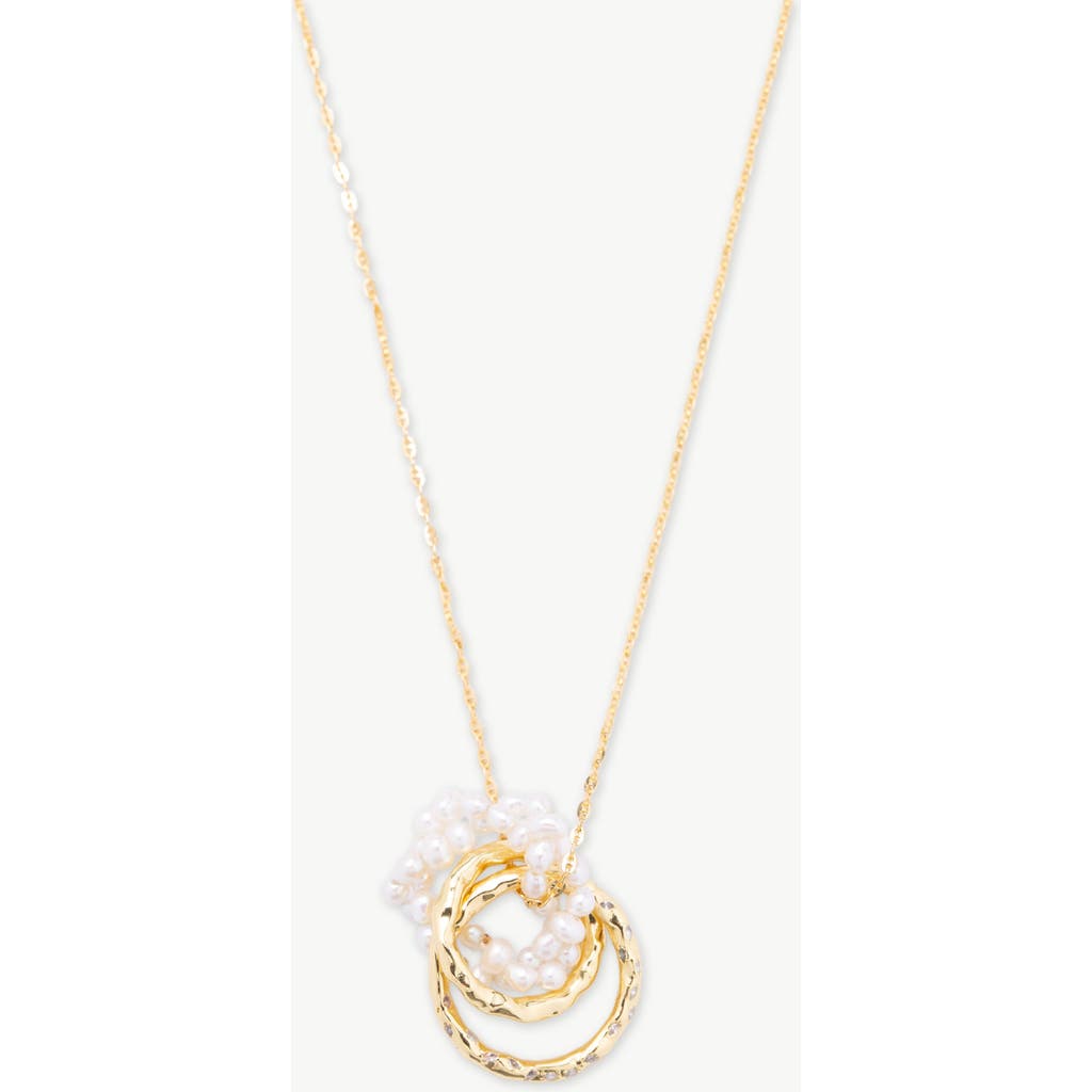 Classicharms Nina Gold Interlocking Ring & Bead Pearl Pendant Necklace In Gold