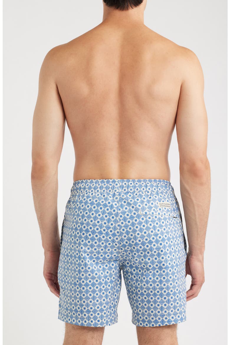 The Bayberry Geo Print Water Repellent Swim Trunks, Alternate, color, SEARSUCKER SEA BLUE TILES