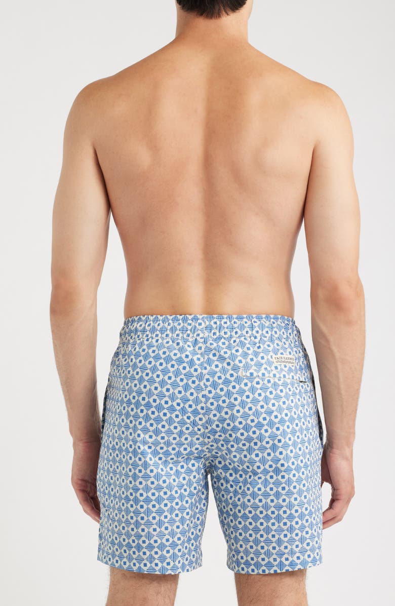 Fair Harbor The Bayberry Geo Print Water Repellent Swim Trunks, Alternate, color, Searsucker Sea Blue Tiles