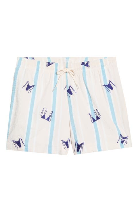 Bikini Embroidered Stripe Swim Trunks