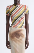 Jean Paul Gaultier Retro Stripe Print Crop Mesh Baby Tee