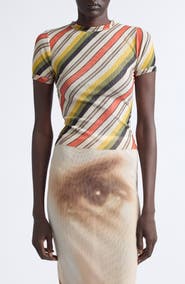 Jean Paul Gaultier Retro Stripe Print Crop Mesh Baby Tee