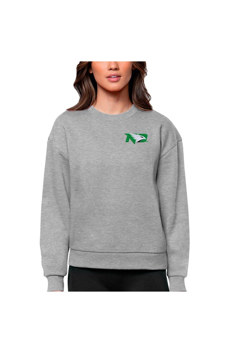ANTIGUA Women's Antigua Heather Gray North Dakota Logo Victory Crewneck Pullover Sweatshirt, Main, color, 