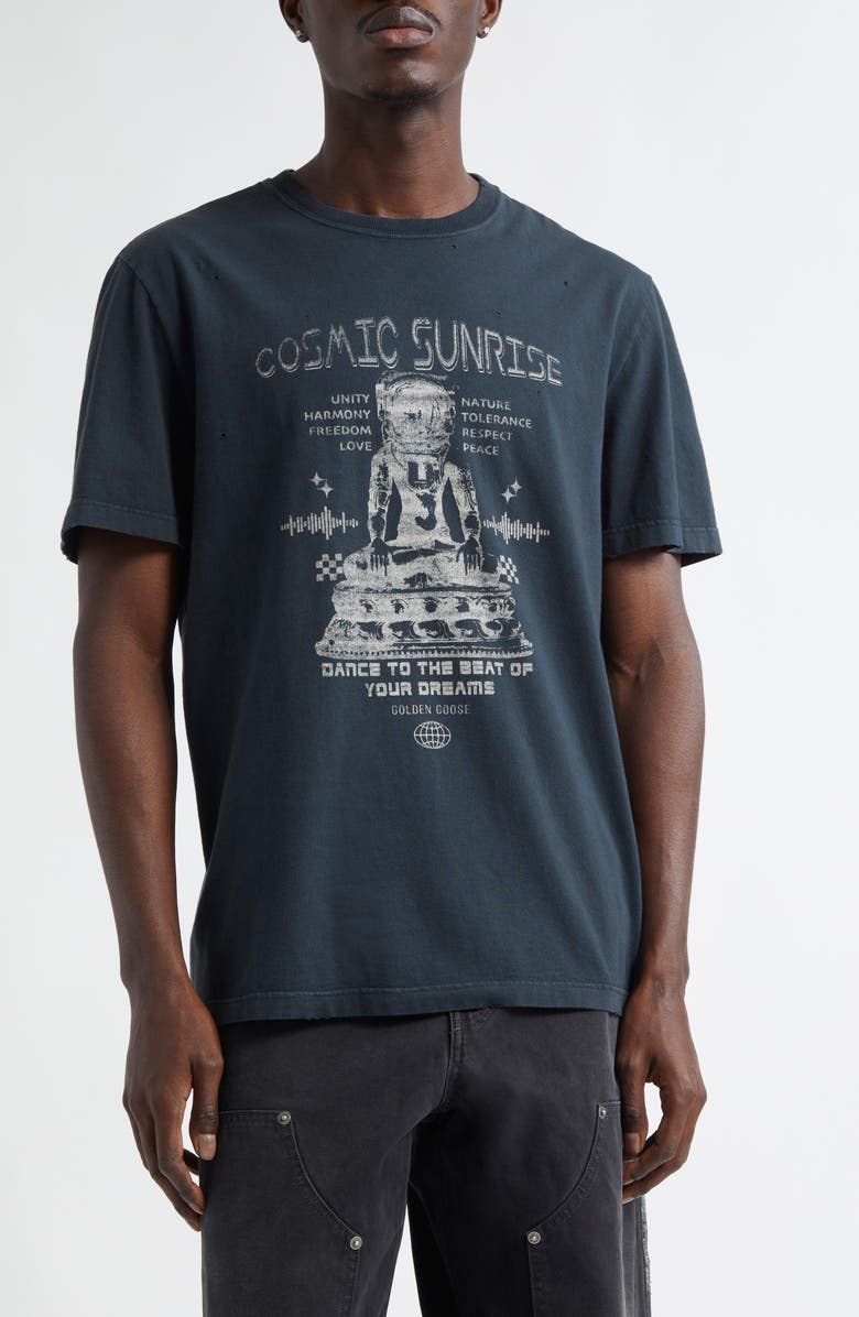 Golden Goose Cosmic Sunrise Cotton Graphic T-Shirt, Main, color, Washed Black/ Heritage White