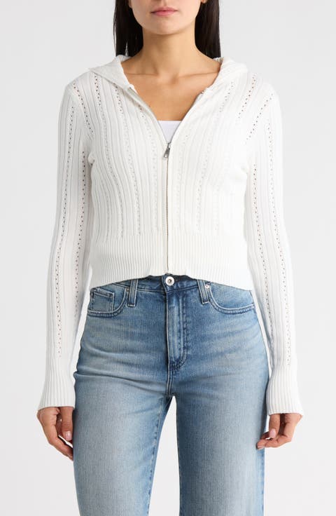 Wide Rib Pointelle Zip Hoodie