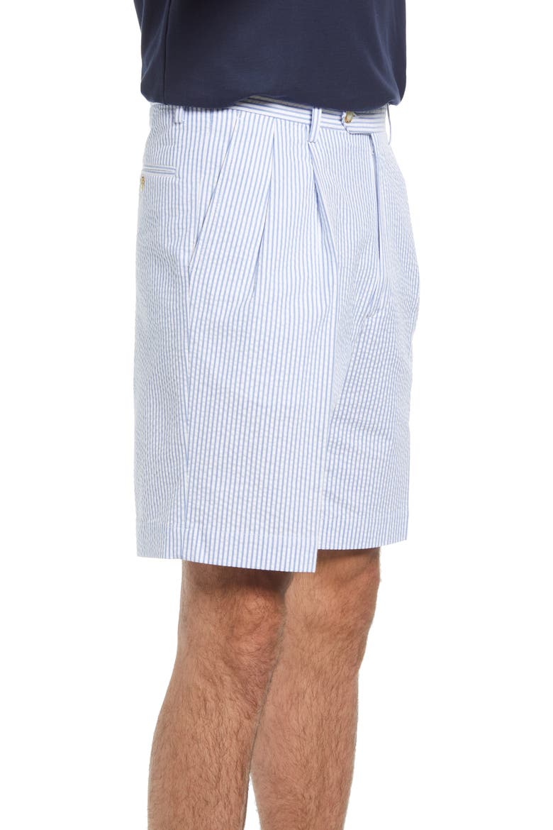 Pleated Seersucker Shorts, Alternate, color, LIGHT BLUE