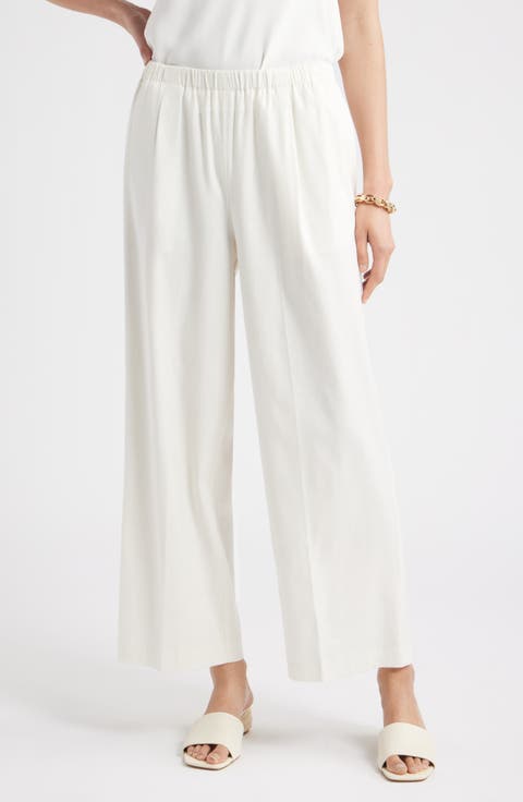 Linen Blend Crop Slim Wide Pants