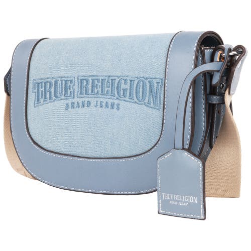 True Religion Dark Denim Logo Saddle Bag In Blue