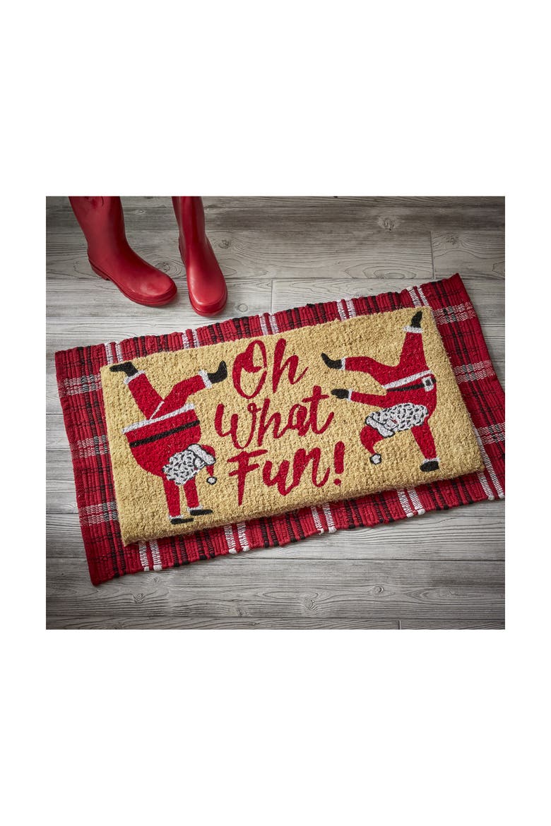 Oh What Fun Dancing Santa Coir Door Mat Red Brown, Alternate, color, Multicolored