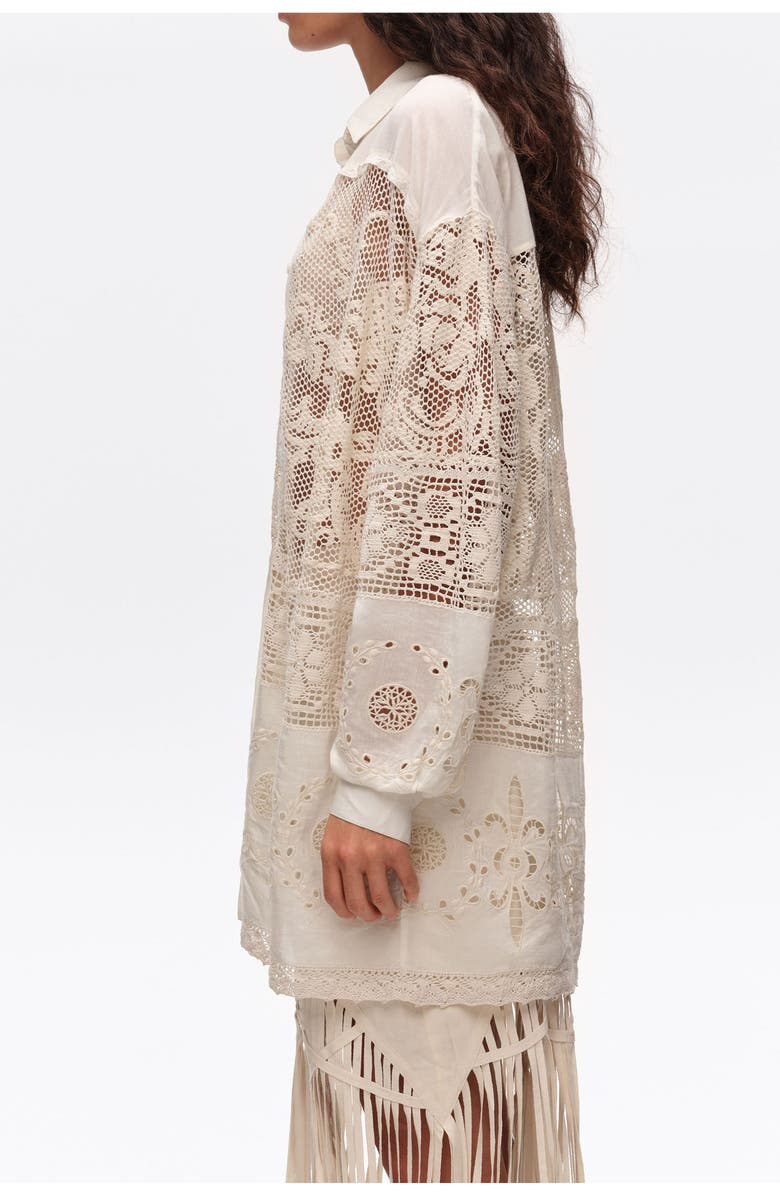 Bimba y Lola Oversize Lace Patchwork Shirt, Alternate, color, Ecru