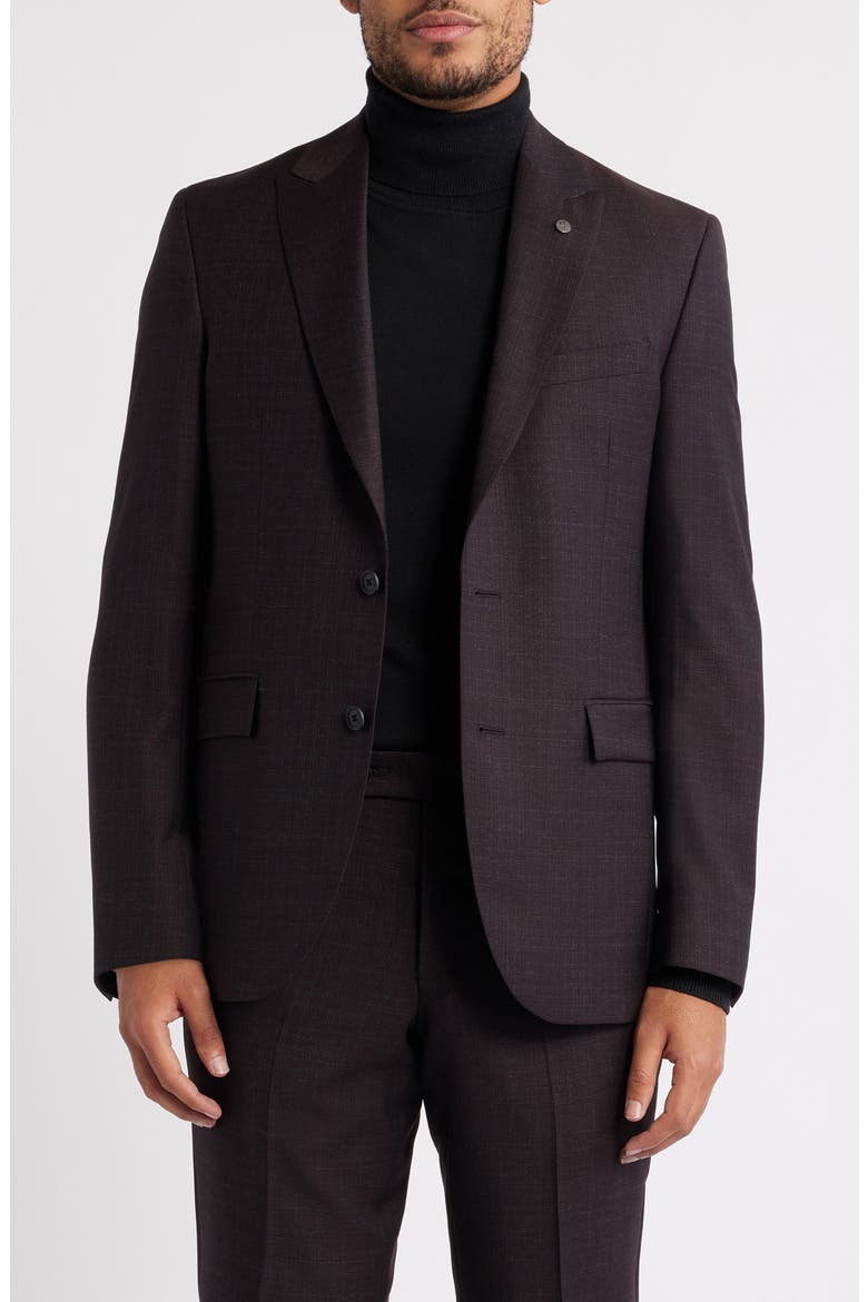 Rawdon Slim Fit Burgundy Super 100s Wool Peak Lapel Suit, Alternate, color, BURGUNDY
