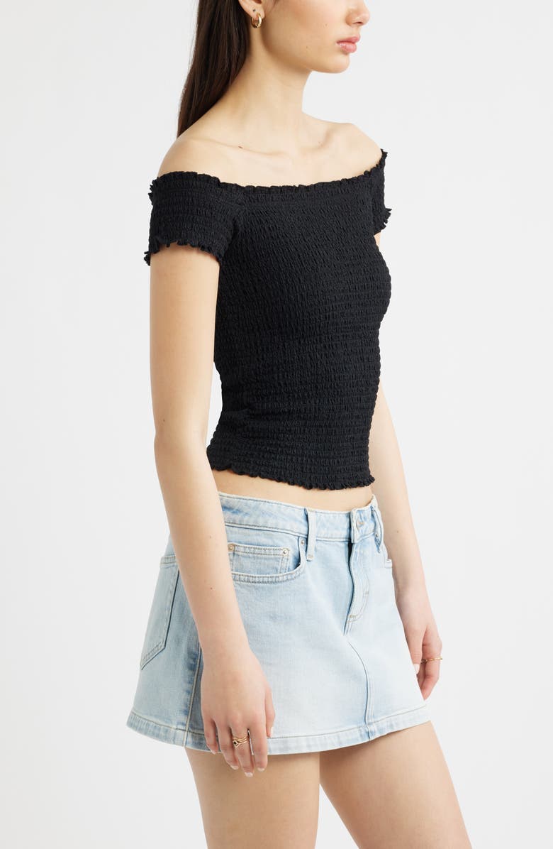 BP. Off the Shoulder Smocked Top, Alternate, color, Black