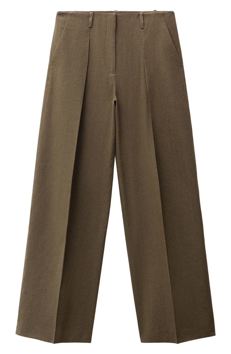 MANGO Straight Leg Linen Blend Pants, Alternate, color, Khaki