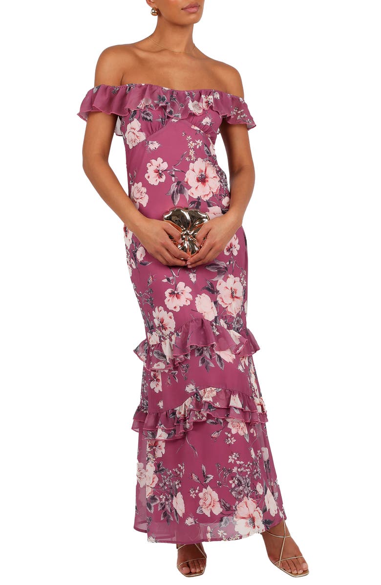 Petal & Pup Irelynn Ruffle Convertible Floral Maxi Dress, Main, color, Dark Rose Floral