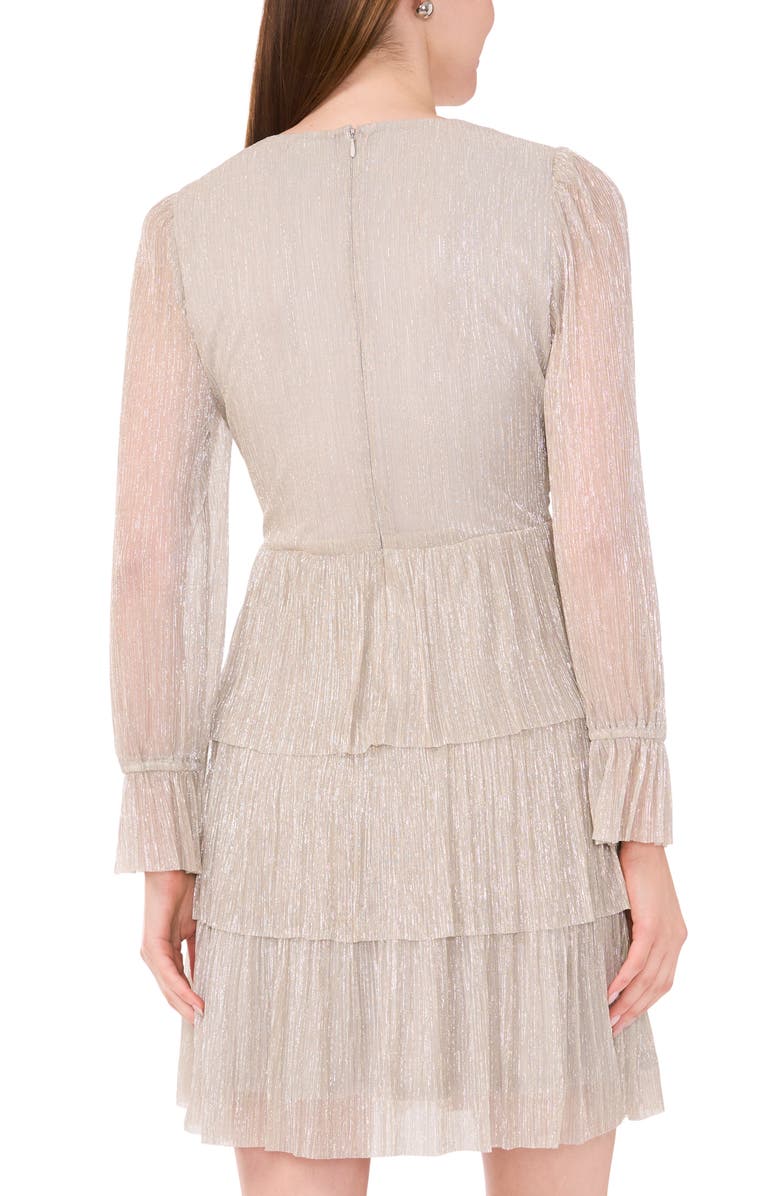 Halogen<sup>®</sup> Metallic Plissé Tiered Long Sleeve Dress, Alternate, color, Metallic Silver/ Gold