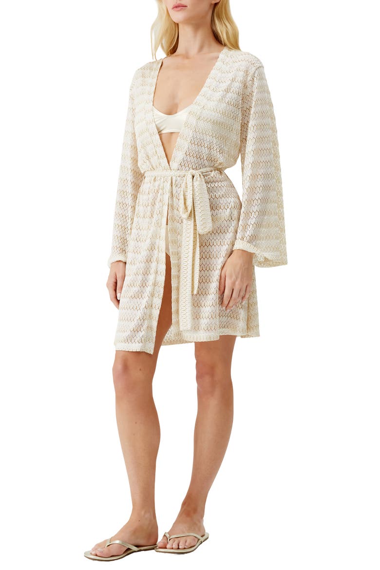 Anna Metallic Long Sleeve Cover-Up, Main, color, GOLD/CREAM
